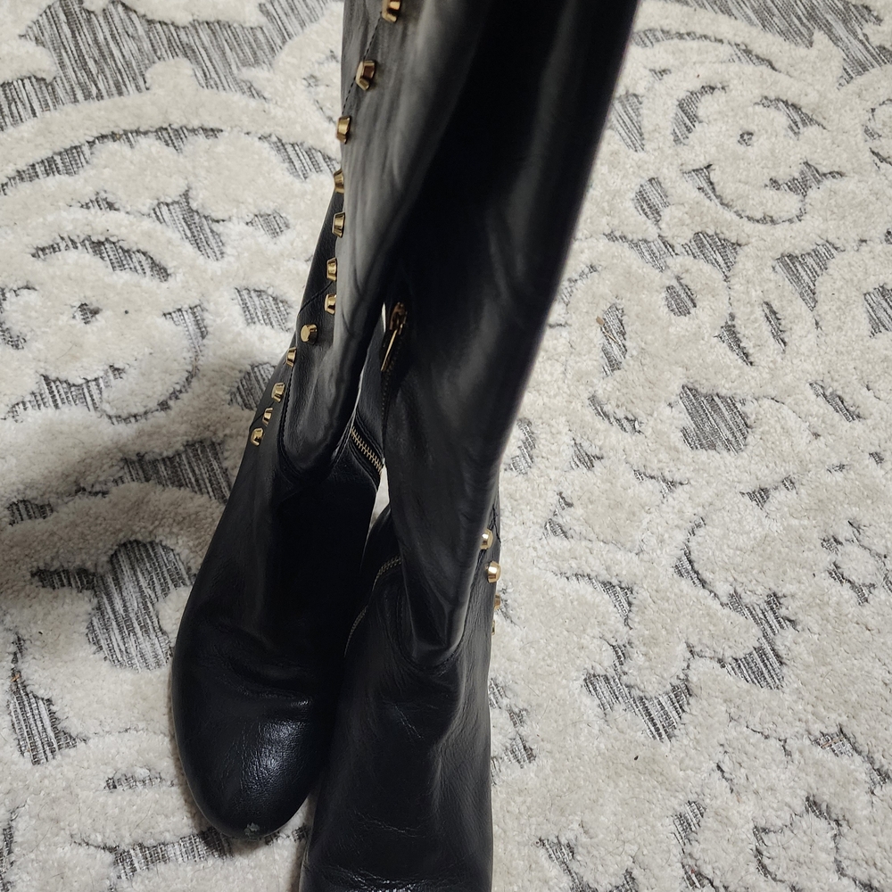 Michael Kors Black Leather Ankle Boots with Gold Accents - Picture 9 of 10